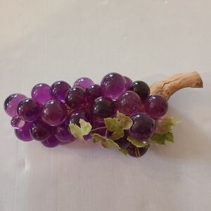 Vintage MCM Mid Century Purple Lucite Grape Cluster on Driftwood Large Grapes